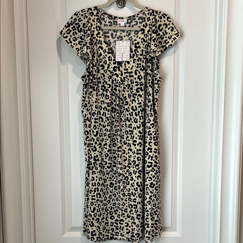 LuLaRoe Black and Cream Animal Print Midi Dress